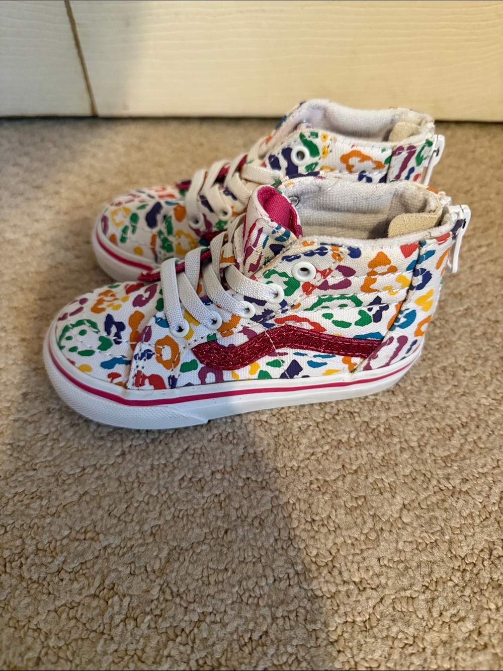 Vans Kids High-Top Sneakers in White with Multi-Color Paint Splatter